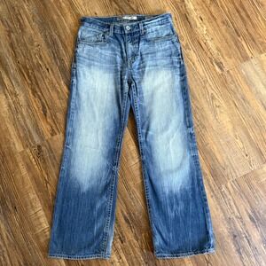 BKE Tyler Jeans Mens 32S Blue Distressed Straight Leg Denim Boot‎ Y2K Big Stitch